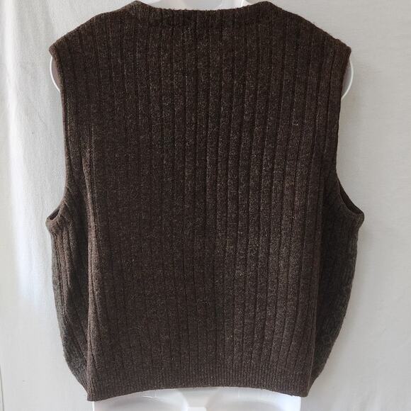 Traders Bay VTG 90's 100% Wool Brown and Gray Cable Knit Button Down Vest Men XL - Picture 2 of 9